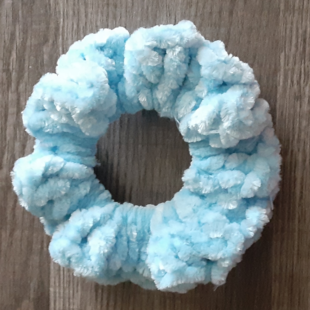 Handmade Fluffy Blue Crochet Scrunchie